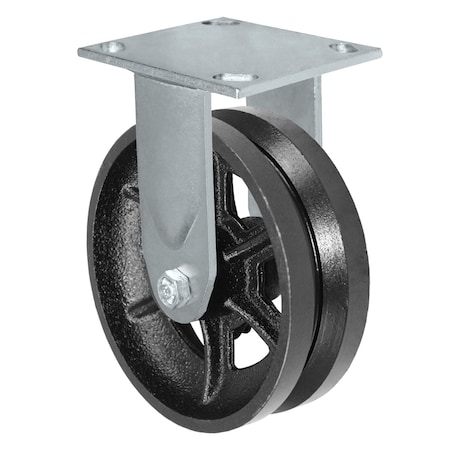 Casterhq 6"x2" V-Groove Wheel, Rigid Caster, Plate Size: 4-1/2"x6-1/4",  35CR620VG84B-04